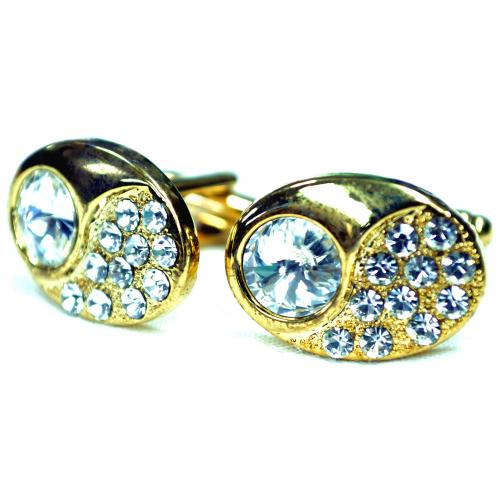 Fratello Gold Plated / Clear Rhinestone Oval Cufflink Set CL035